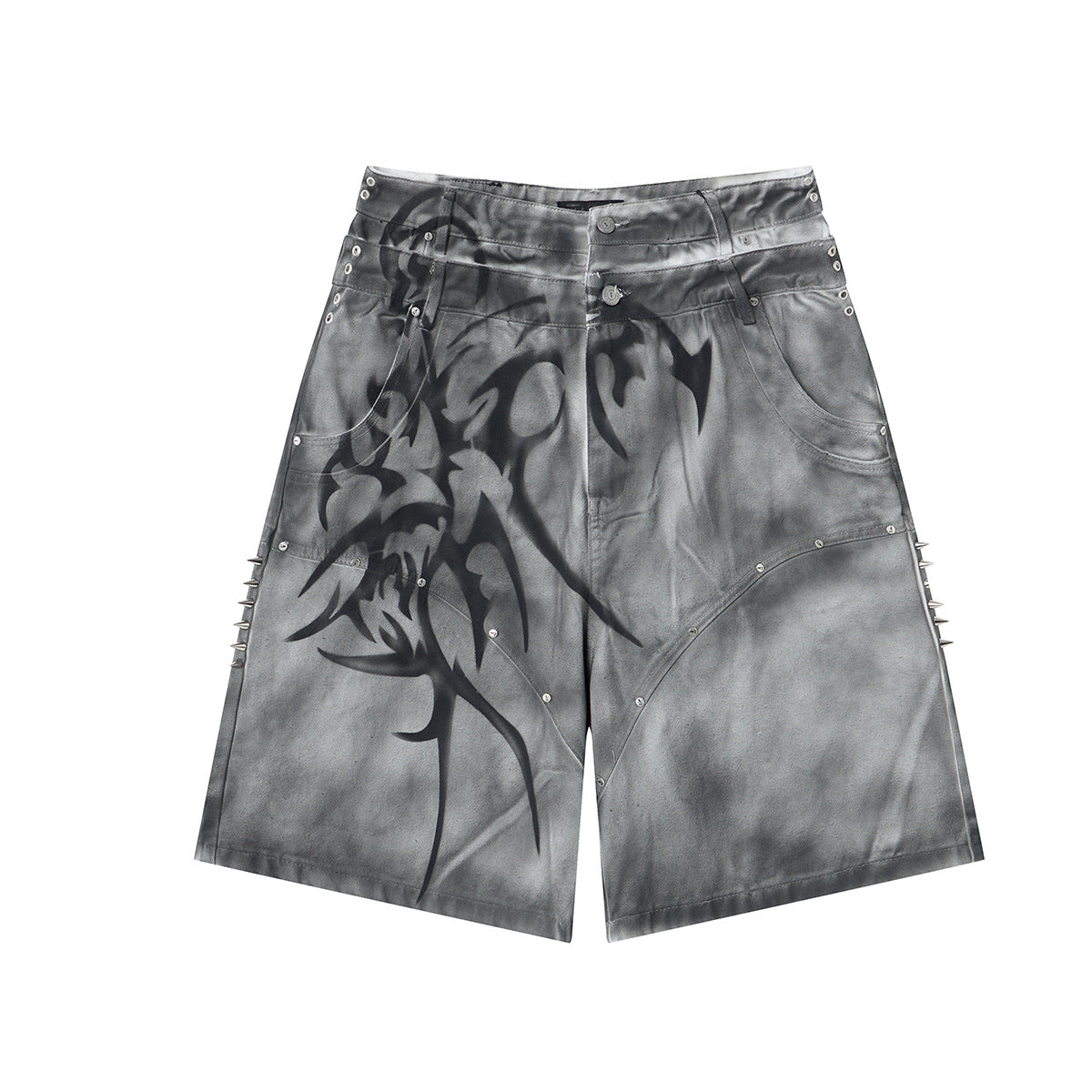 Washed Graffiti Dirty-Dye Denim Half Pants WN25741