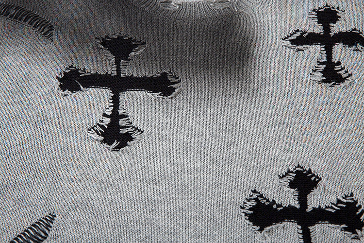 Spray Paint Cross Hole Kint Sweater WN11259