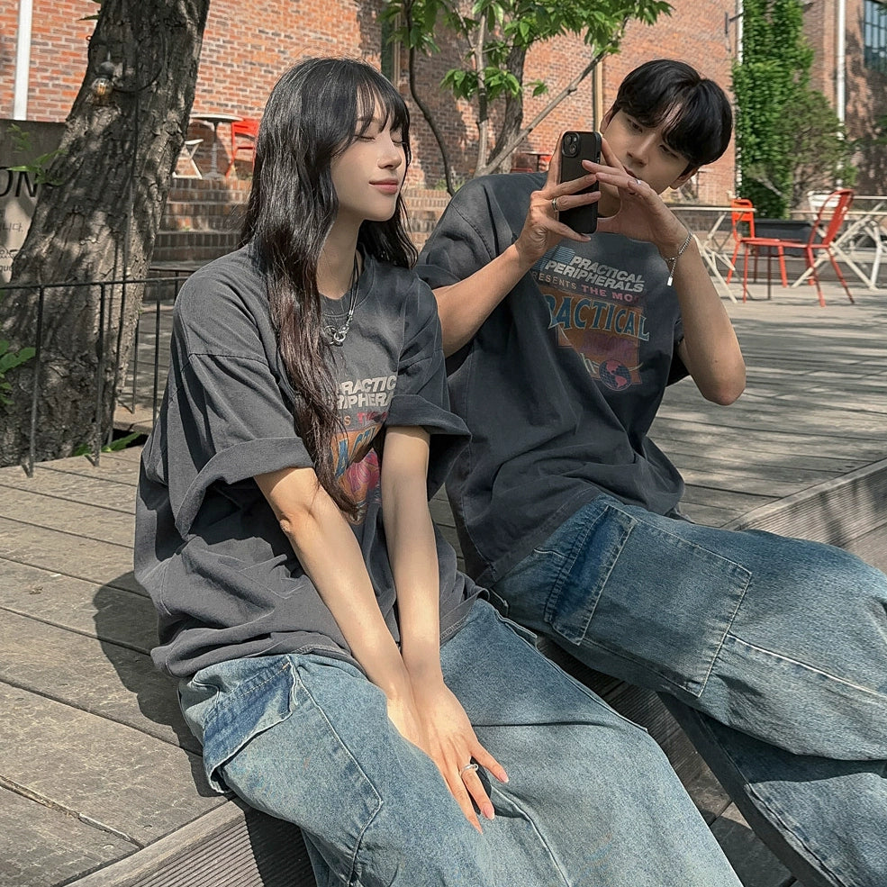 Washed Print Oversize Short Sleeve T-Shirt WN20315