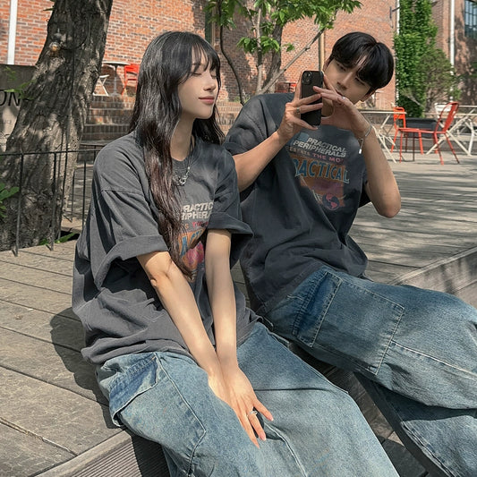 Washed Print Oversize Short Sleeve T-Shirt WN20315