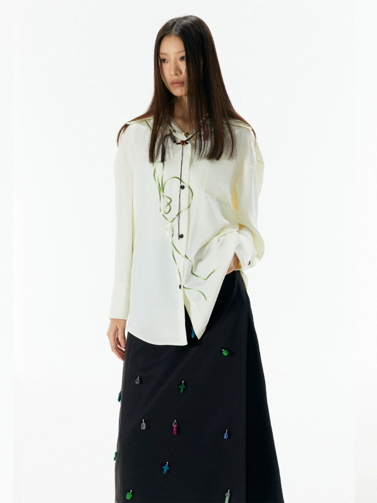Bead Embroidery Chinese Style Long Sleeve Shirt WN18879