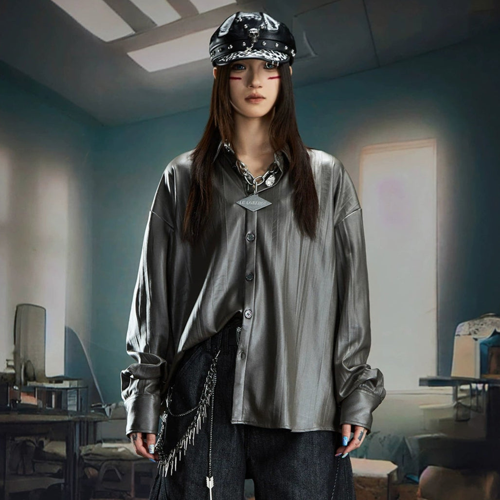 Glossy Oversize Long Sleeve Shirt WN20567
