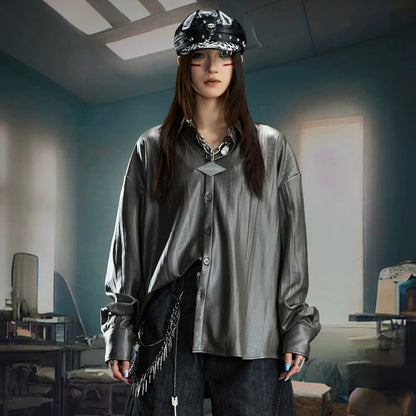 Glossy Oversize Long Sleeve Shirt WN20567