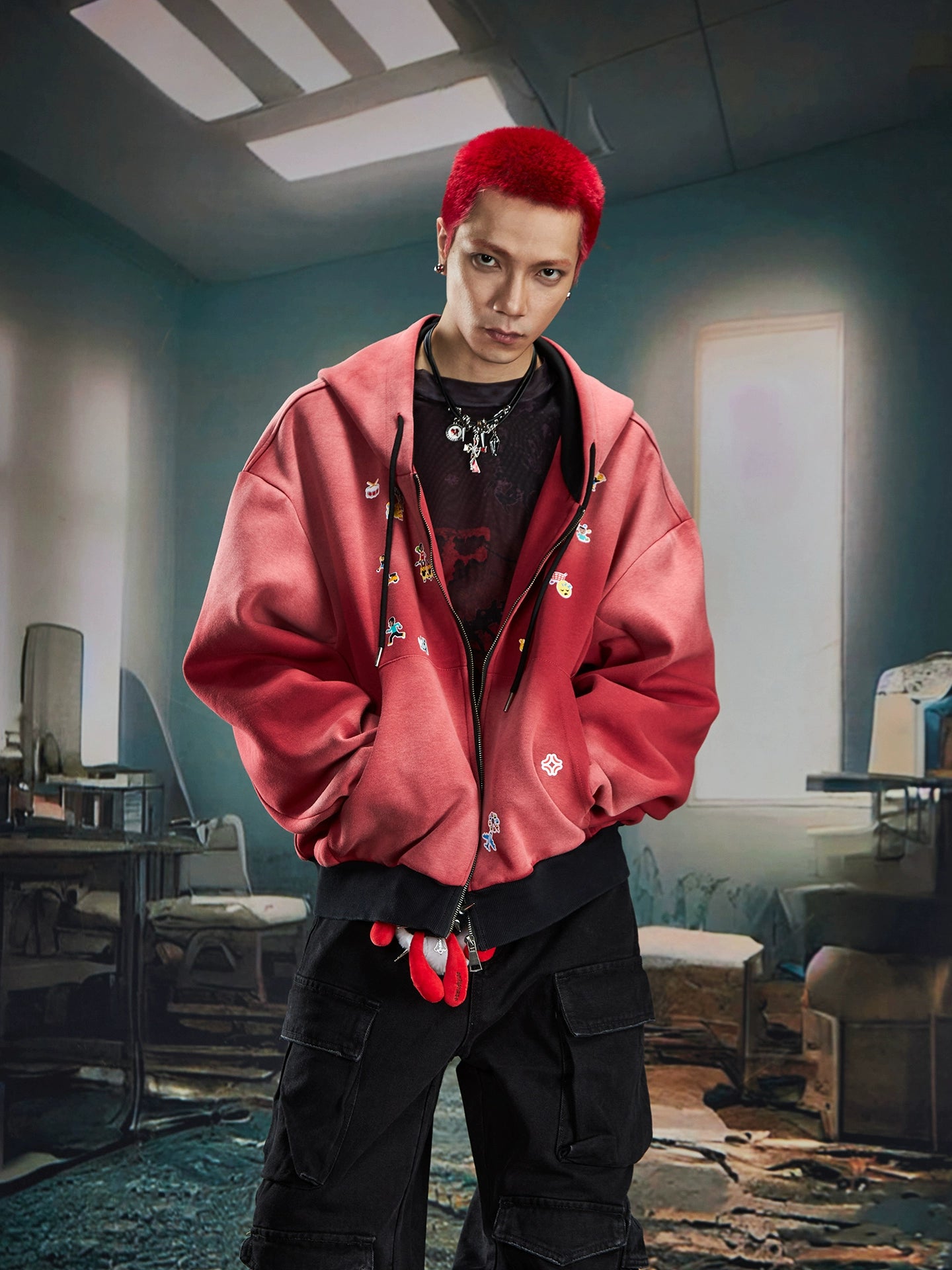 Washed Oversize Zipper Hoodie WN20580