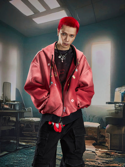 Washed Oversize Zipper Hoodie WN20580