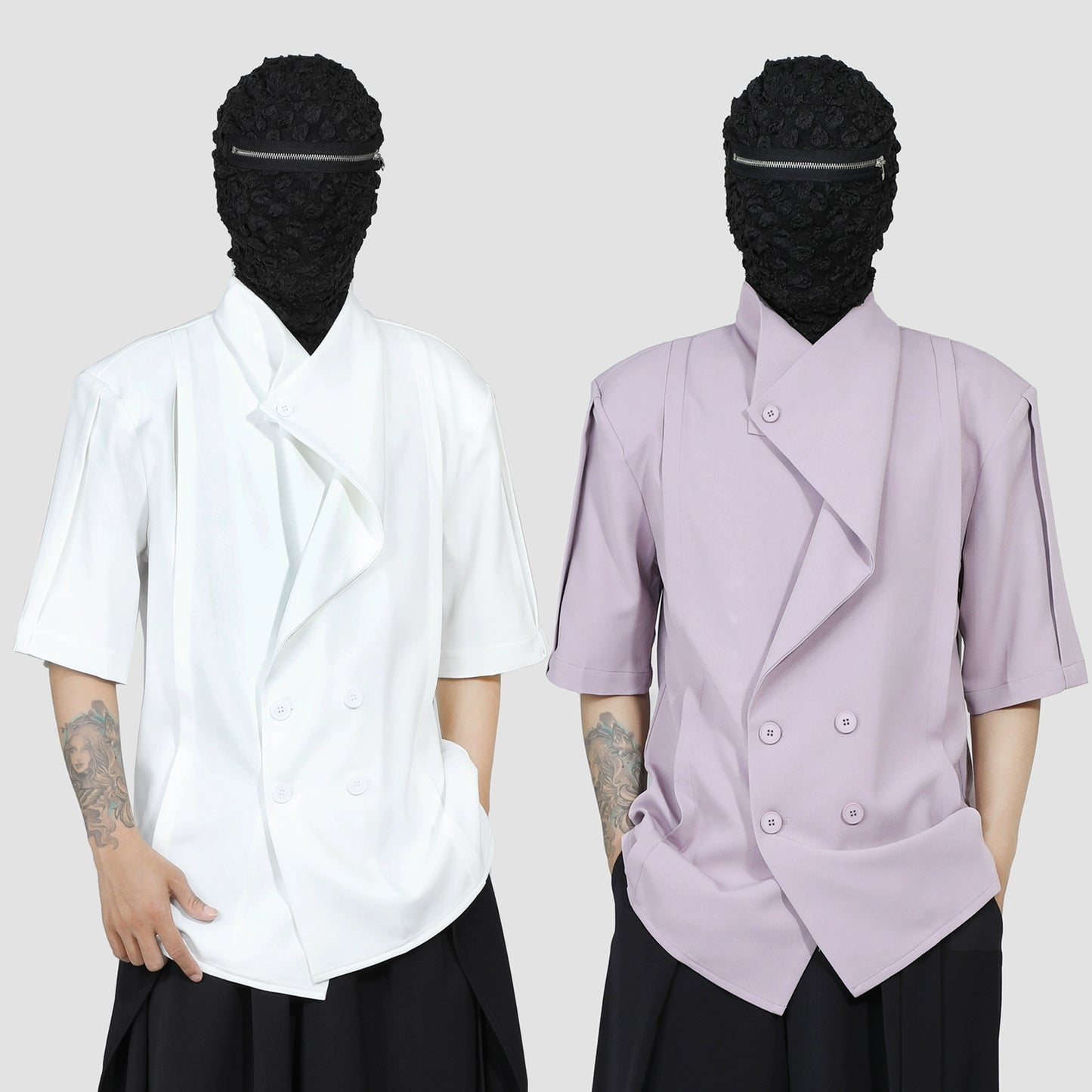 Asymmetrical Double-Breasted Short Sleeve Shirt WN20168