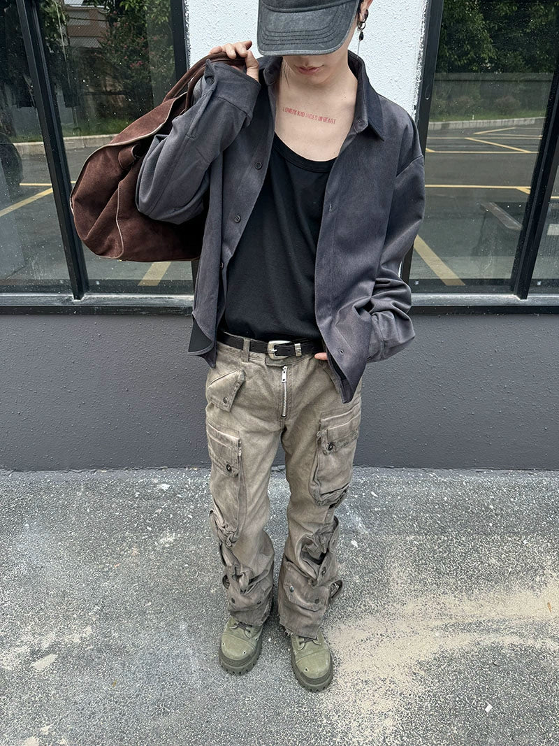 Suede Oversize Long Sleeve Shirt Jacket WN21171