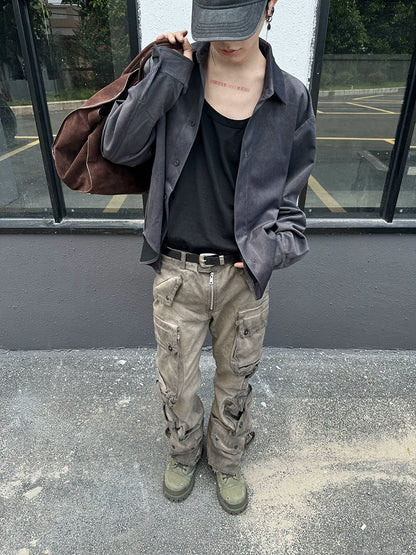 Suede Oversize Long Sleeve Shirt Jacket WN21171