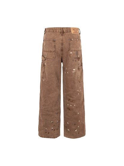 Paint Damage Cargo Straight Denim Jeans WN28093