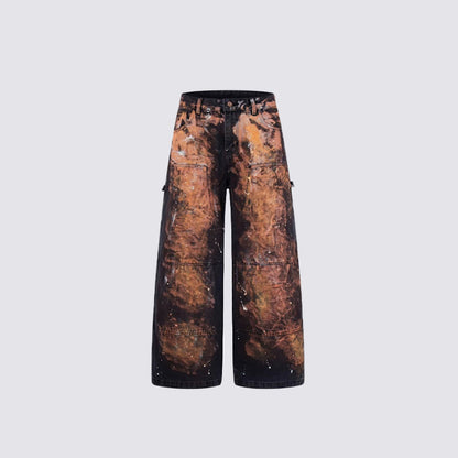 Paint Splatter Workwear Wide Leg Denim Jeans WN27921
