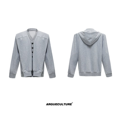 Shoulder Pad Fake Layered Oversize Button Hoodie WN9880