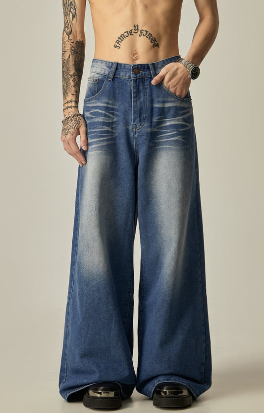 Washed Wide-Leg Straight Denim Jeans WN7763