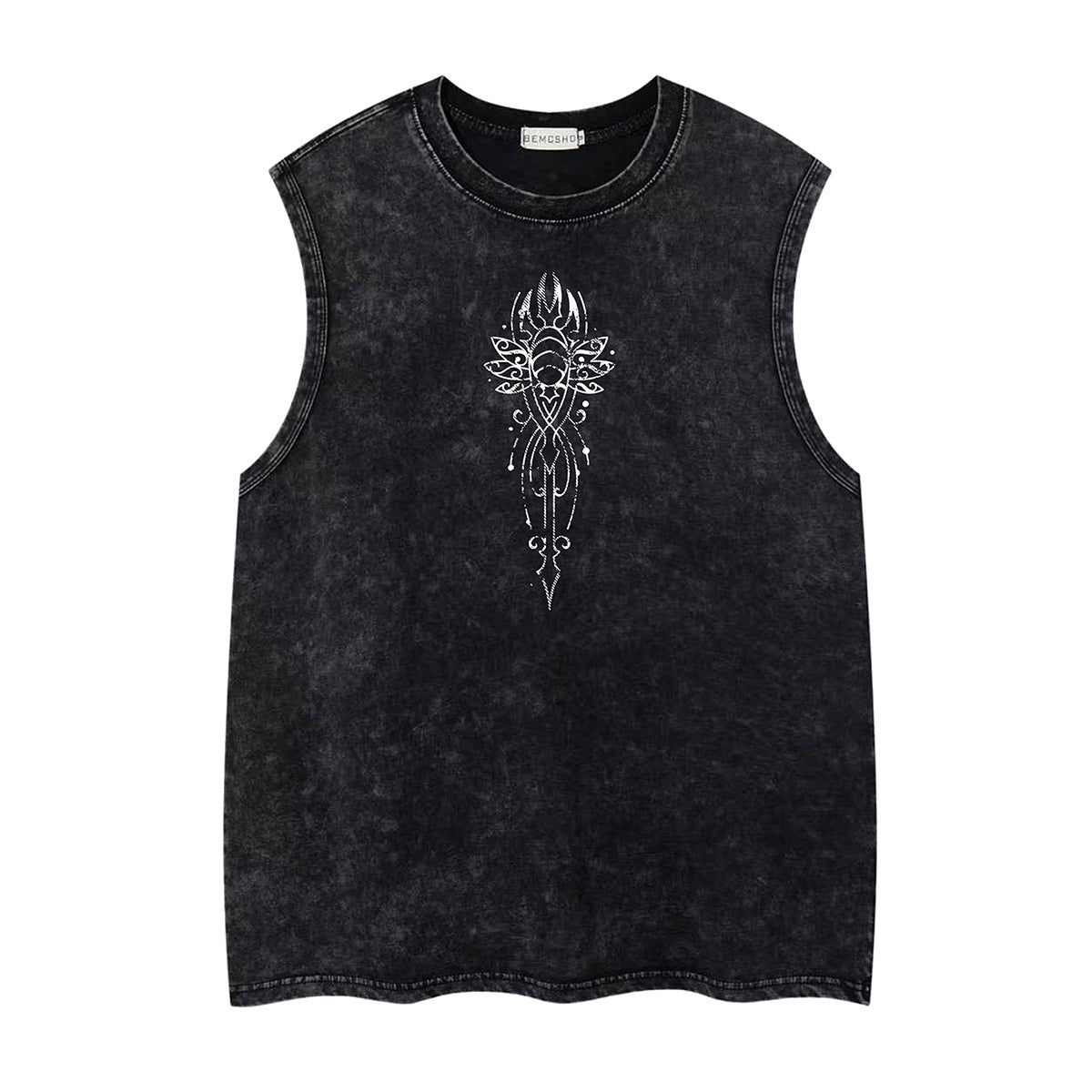 Washed Tribal Totem Oversize Sleeveless T-Shirt WN26884