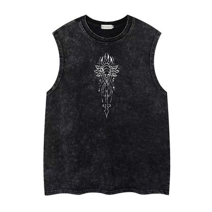 Washed Tribal Totem Oversize Sleeveless T-Shirt WN26884