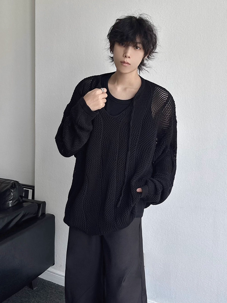 Oversize Hollow-Out Pullover Knit Sweater WN19357