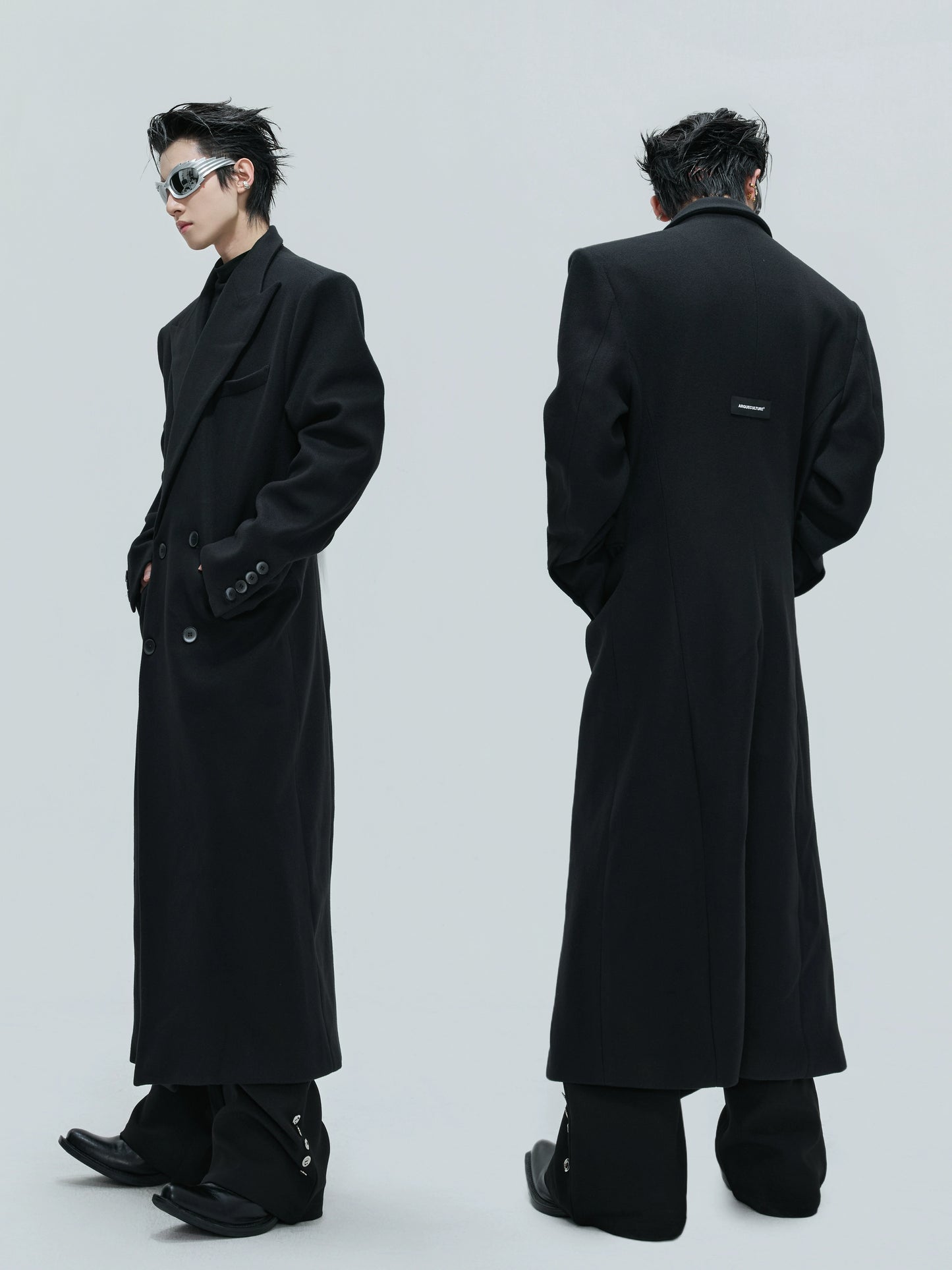 Shoulder-Pad Waist-Fitted Thick Long Trench Coat WN21737