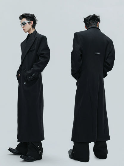 Shoulder-Pad Waist-Fitted Thick Long Trench Coat WN21737