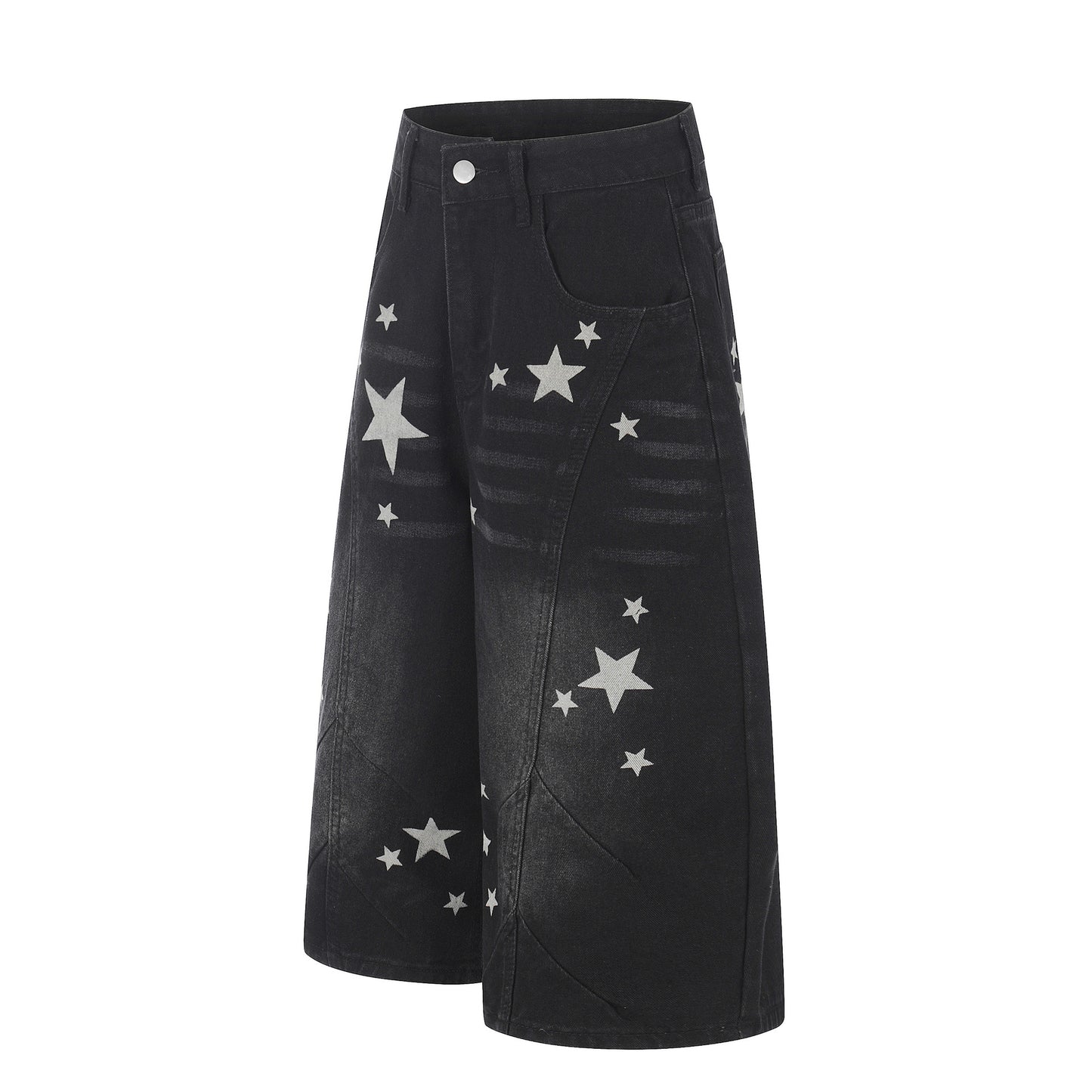 Curved Star Wide Leg Denim Short Pants WN25599