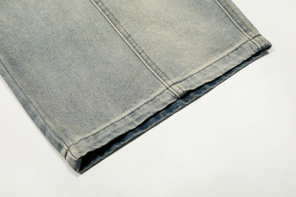 Washed Damage Panel Curved Denim Jeans WN25530
