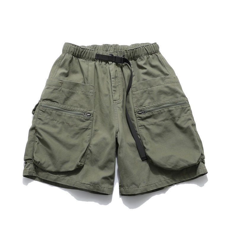Washed Damage Zipper Cargo Half Pants WN26853