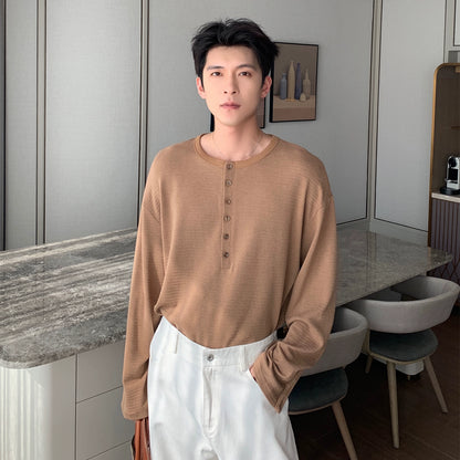 Wrinkle-Free Henry Neck Long Sleeve T-Shirt WN20476