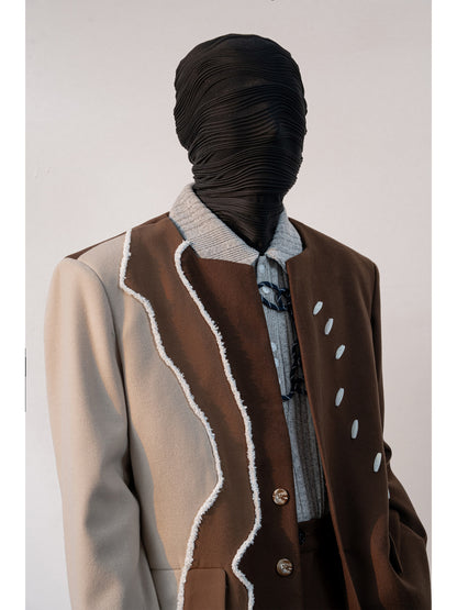 Brushed Color Block Oversize Tailored Jacket & Wide Leg Trousers Setup WN23649