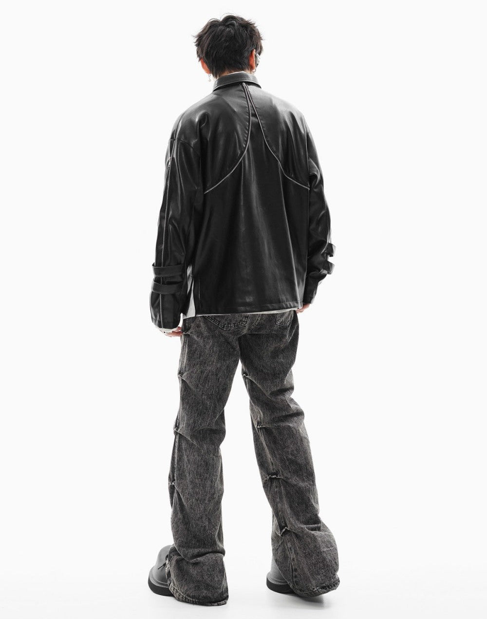 Pocket Detail Zipper PU Leather Jacket WN28054