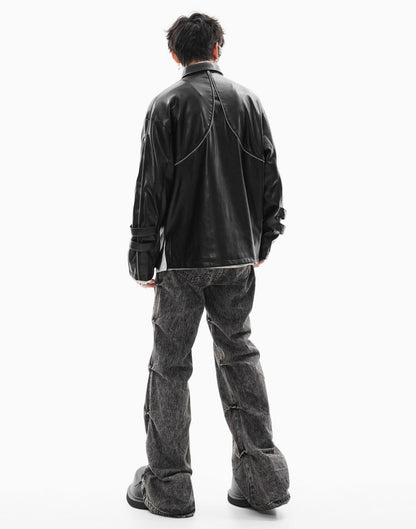 Pocket Detail Zipper PU Leather Jacket WN28054