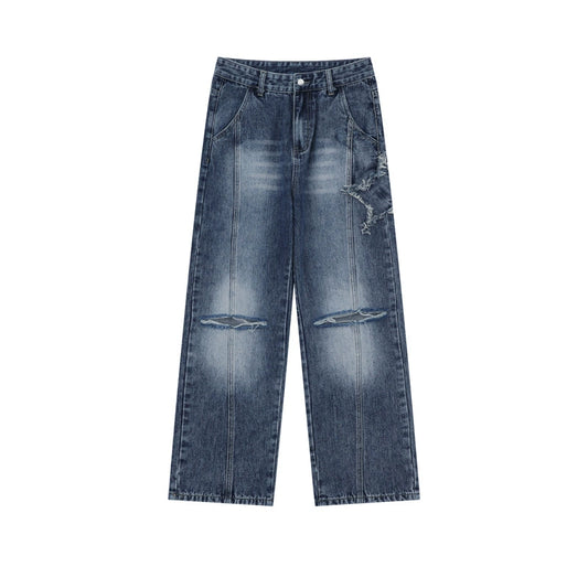 Wide-leg Damage Denim Jeans WN5566