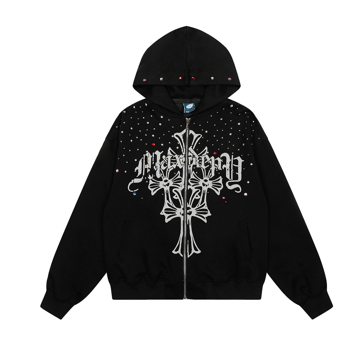 Rhinestone Cross Design Zipper Hoodie WN23057