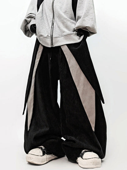 Fake Layered Curved Cut Wide Leg Cargo Pants WN23981