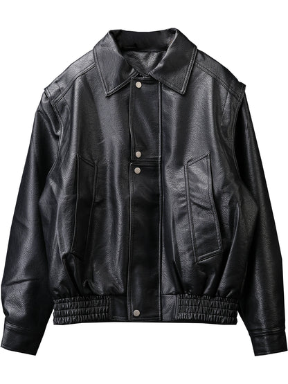 Lapel PU Leather Zipper Jacket WN22325