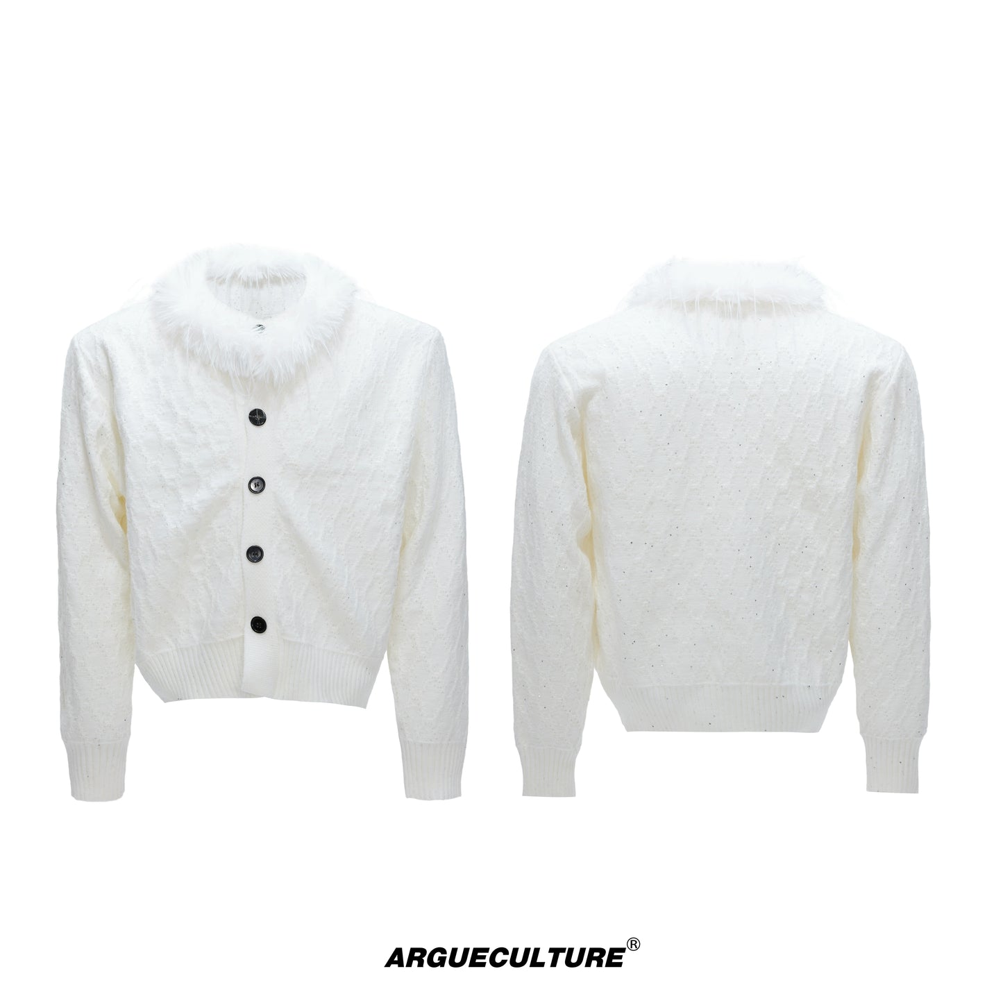 Sequin Fur Collar Cable Knit Cardigan WN21746