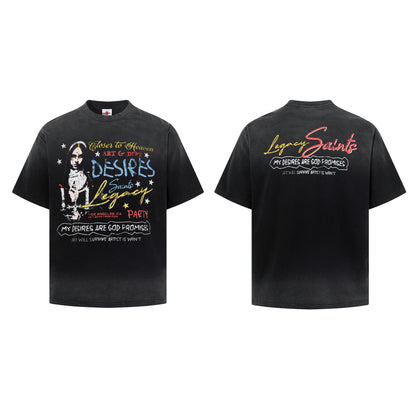 Washed Graphic Letter Print Short Sleeve T-Shirt WN25923