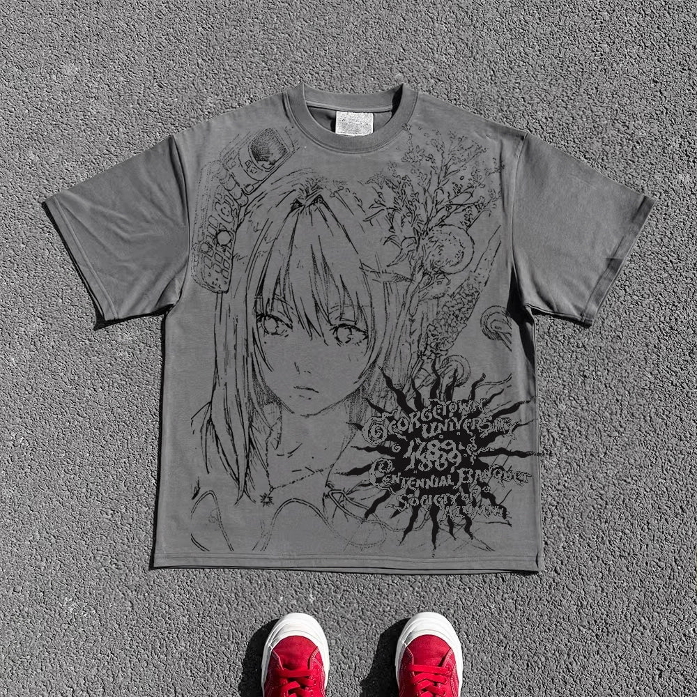 Illustration Print Oversize Short Sleeve T-Shirt WN16730