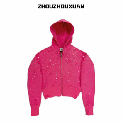 Rhinestone Star Short Zipper Hoodie WN20712