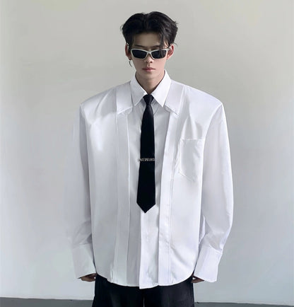 Solid Color Lapel Design Long Sleeve Shirt WN20051