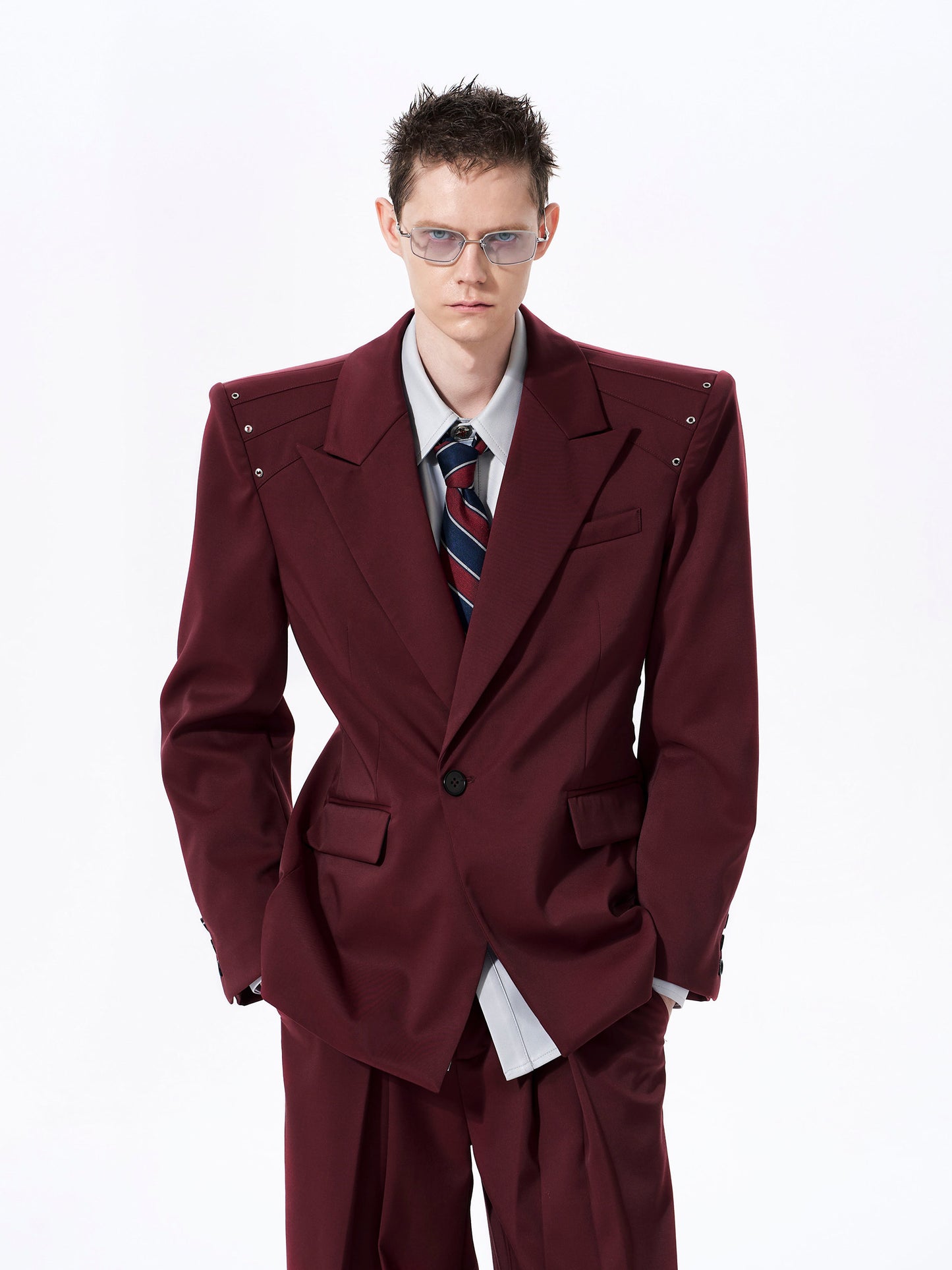 Oversize Waist-Cinched Tailored Jacket & Trousers Setup WN23272