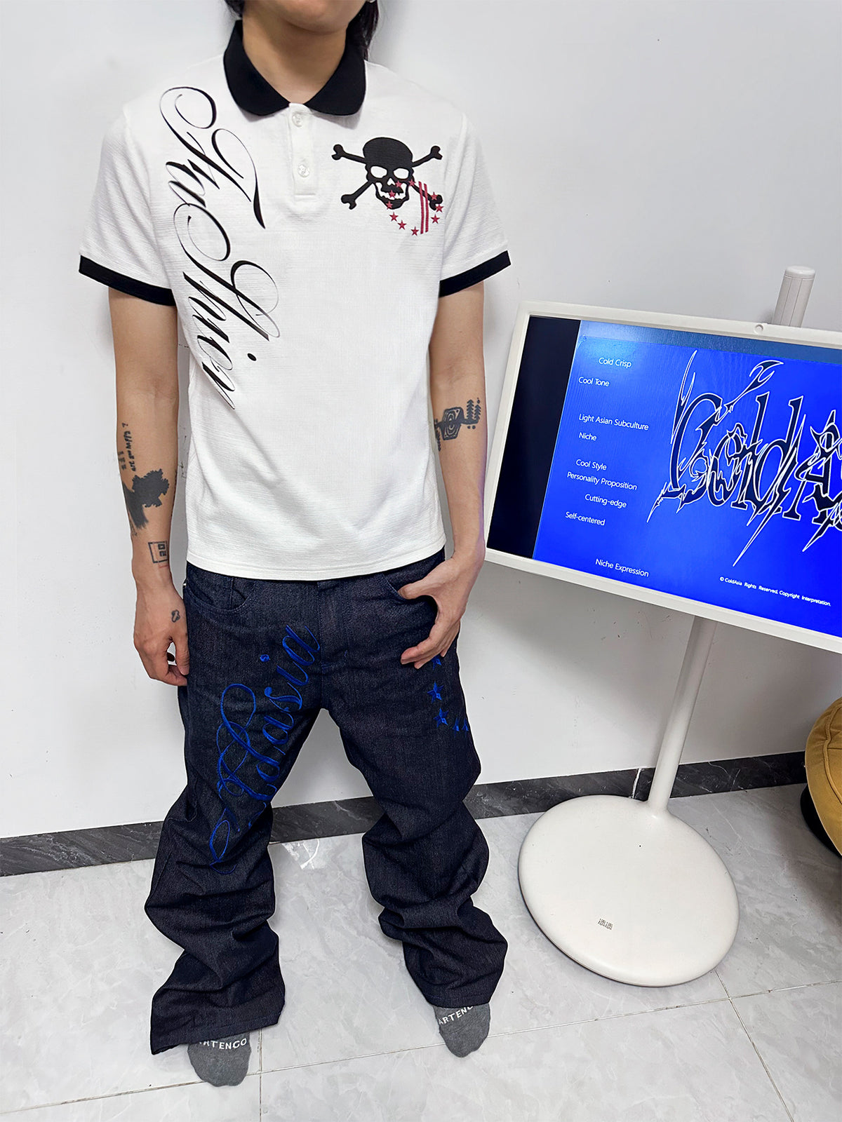 Polo Collar Skull Graphic Print Short Sleeve Shirt WN27172