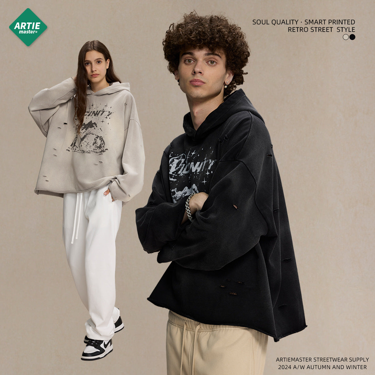 Spray Print Damage Cut0off Pullover Hoodie WN9991