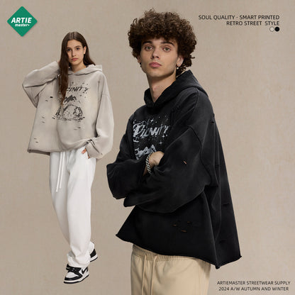 Spray Print Damage Cut0off Pullover Hoodie WN9991