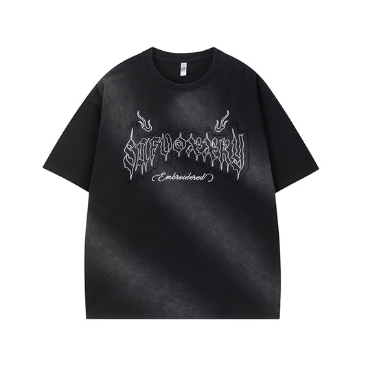 Heavyweight Letter Patch Embroidery Short Sleeve T-Shirt WN18544