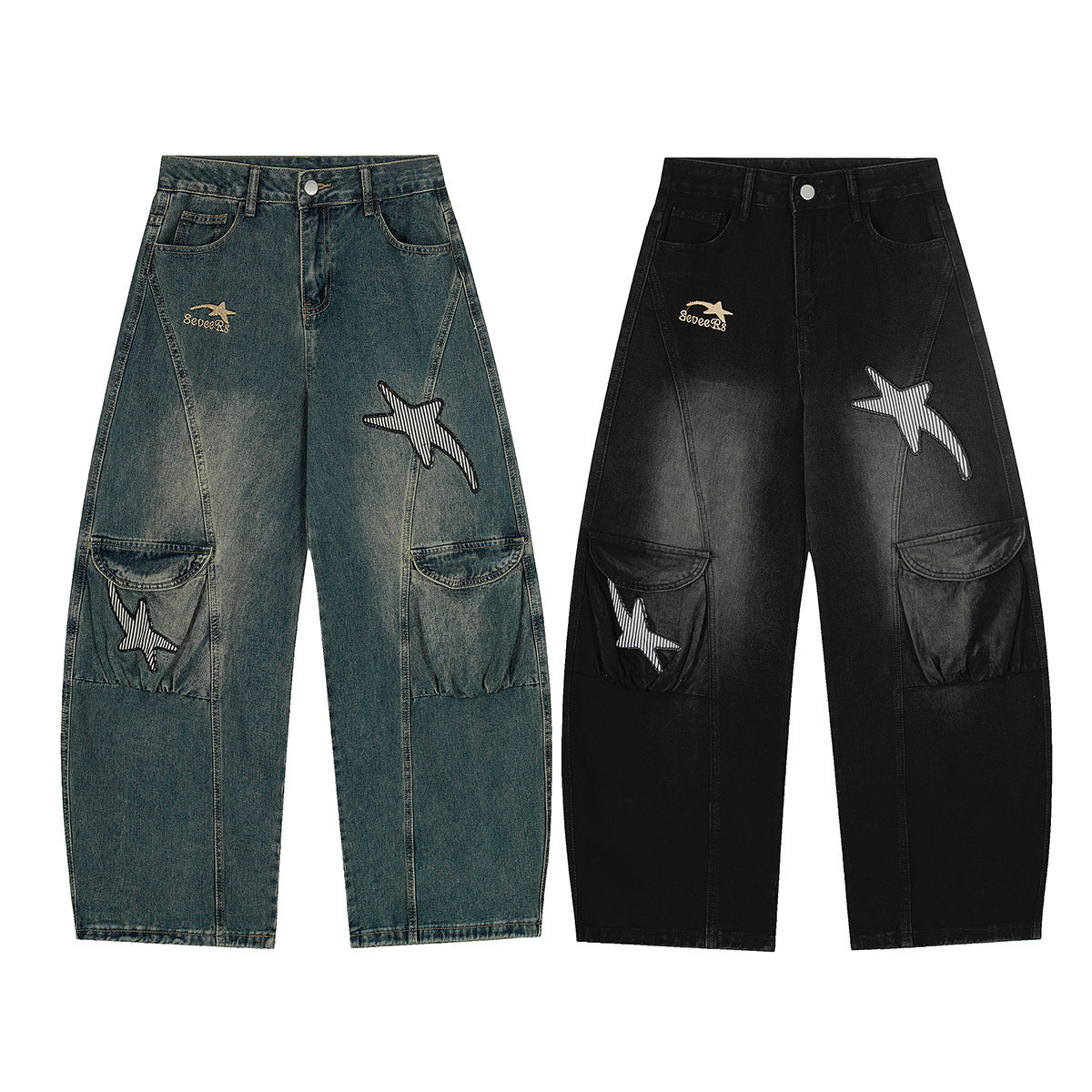 Washed Embroidery Wide Leg Denim Jeans WN25406
