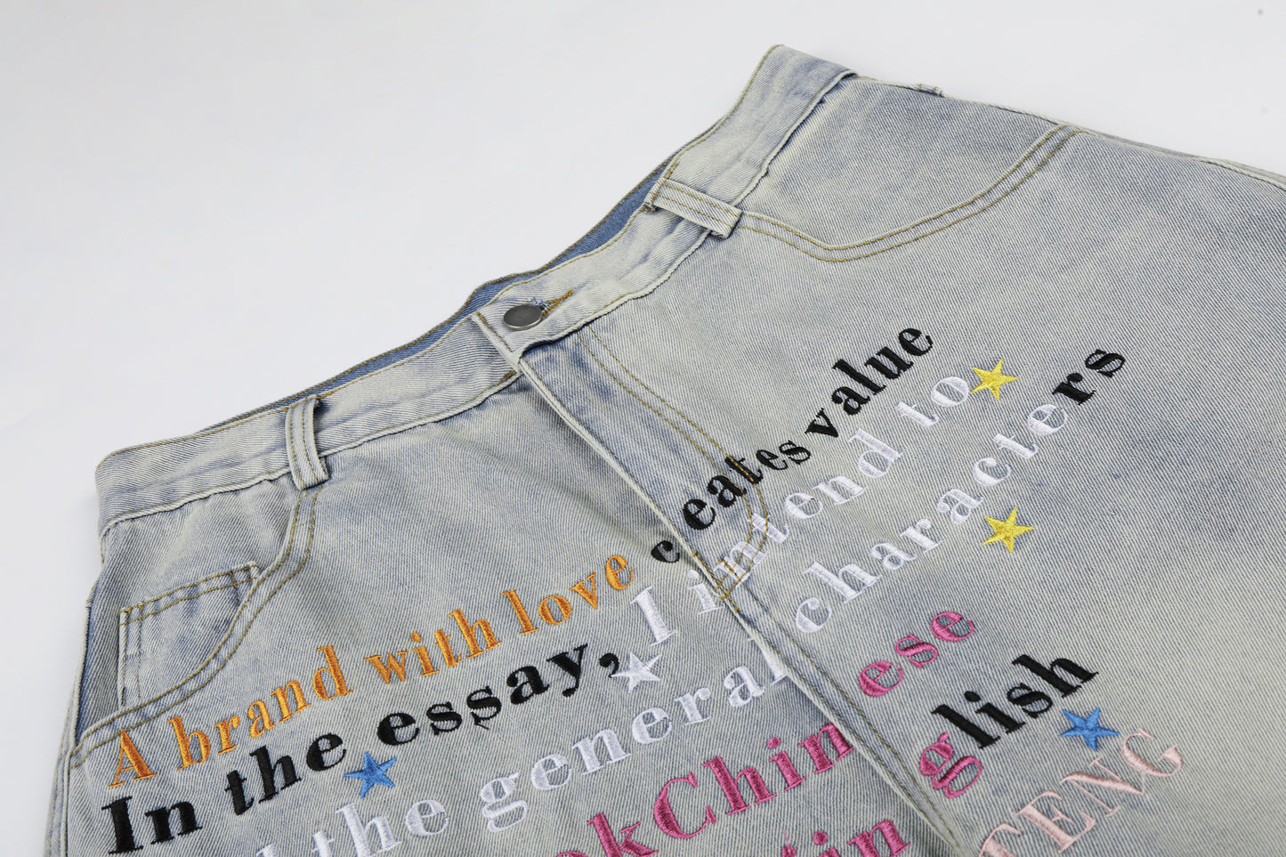 Letter Star Print Denim Half Jeans WN25412