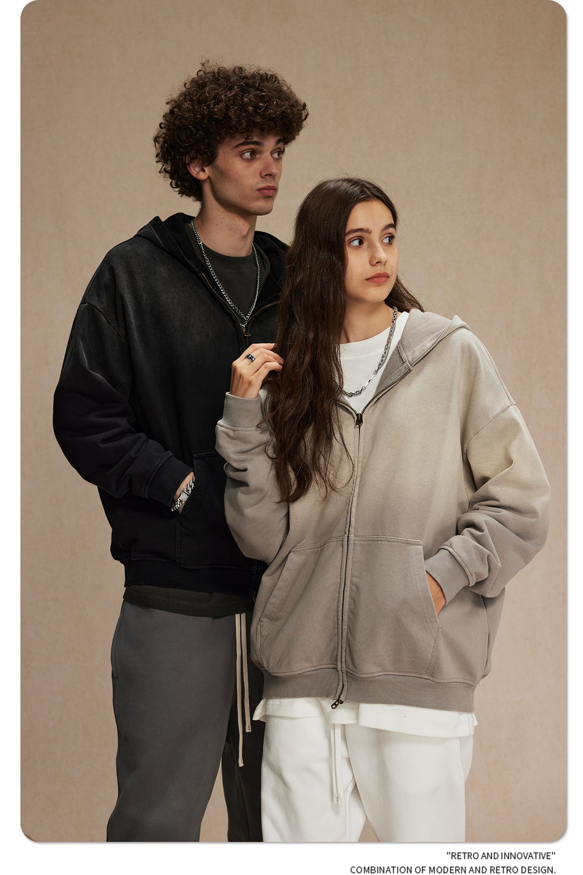 Spray-Dye Washed Oversize Zipper Hoodie WN10009