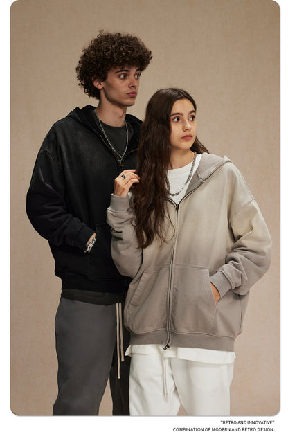Spray-Dye Washed Oversize Zipper Hoodie WN10009