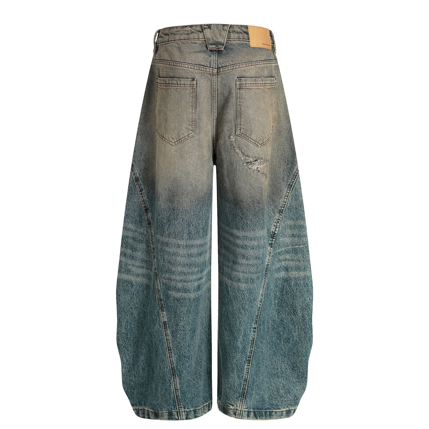 Washed Deconstruction Barrel Denim Jeans WN26067