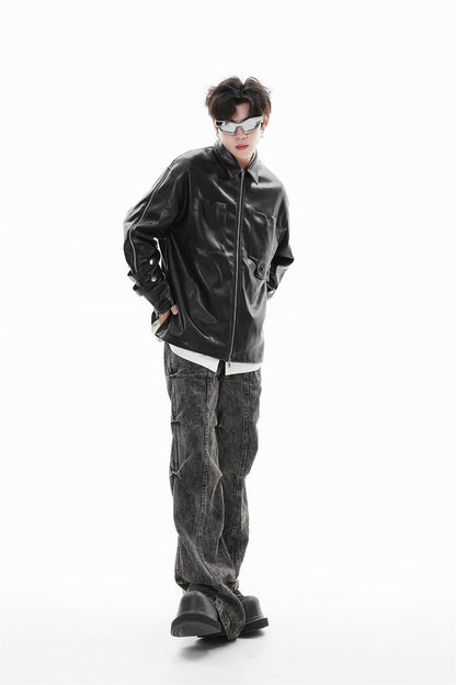 Pocket Detail Zipper PU Leather Jacket WN28054