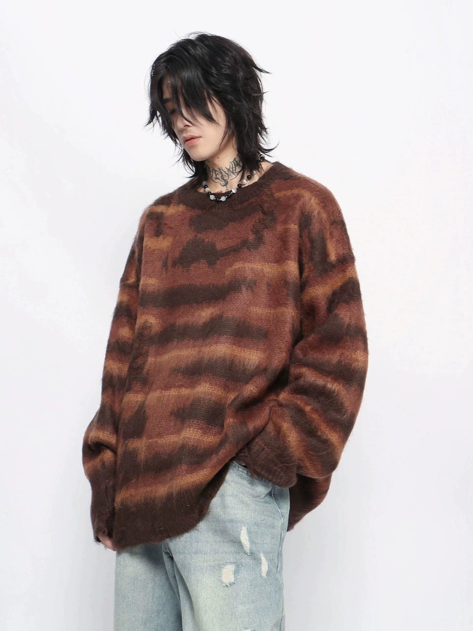 Stripe Oversize Knit Sweater WN10952