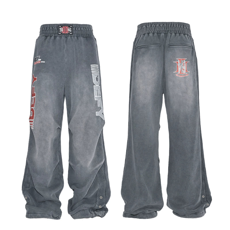 Graphic Print Zipper Hoodie & Washed Eyelet Pants Setup WN20837